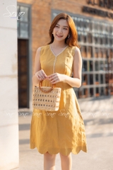 SONO - Đầm linen cổ tim viền ren