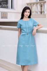 SONO - Đầm linen chạy li ngực kèm belt