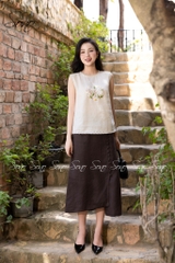 SONO - Chân váy linen đính hàng nút trước
