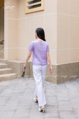 SONO - Áo linen tay ngắn thêu hoa mắc cỡ