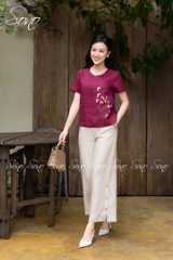 SONO - Áo linen thêu hoa phối cành hồng