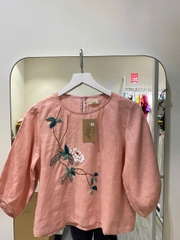 SONO - Áo linen tay lồng đèn thêu nhánh hoa trắng