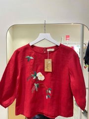 SONO - Áo linen tay lồng đèn thêu nhánh hoa trắng