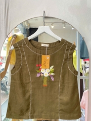 SONO - Áo linen sát nách đột chỉ thêu bó hoa