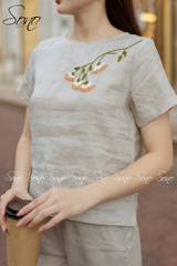 SONO - Bộ dài linen thêu cành hoa ngực