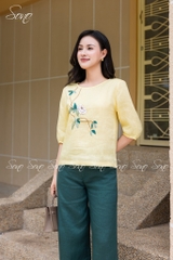 SONO - Áo linen tay lồng đèn thêu nhánh hoa trắng