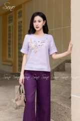 SONO - Áo linen cổ trứng tay lật lai