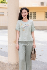 SONO - Áo linen cổ trứng tay lật lai