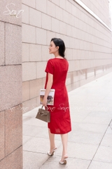 SONO - Đầm linen có tay thêu bó hoa tú cầu