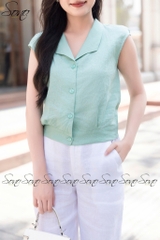 SONO - Áo linen cổ bẻ nút nhựa