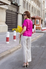 SONO - Áo linen tay ngắn thêu hoa vòng tròn