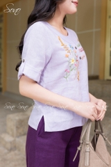 SONO - Áo linen cổ trứng tay lật lai
