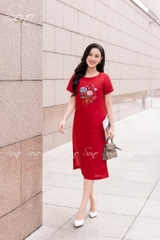 SONO - Đầm linen có tay thêu bó hoa tú cầu