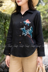 SONO - Áo sơ mi linen thêu nụ hoa