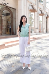 SONO - Áo linen cổ bẻ nút nhựa
