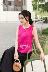 SONO - Áo sát nách linen thêu viền lai
