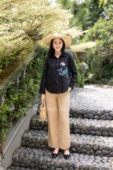 SONO - Áo sơ mi linen thêu nụ hoa