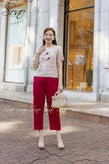 SONO - Áo linen tay ngắn thêu hoa vòng tròn