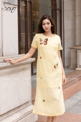 SONO - Đầm trắng có tay thêu cánh bướm