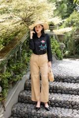 SONO - Áo sơ mi linen thêu nụ hoa