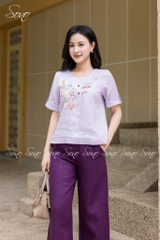 SONO - Áo linen cổ trứng tay lật lai