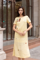 SONO - Đầm trắng có tay thêu cánh bướm