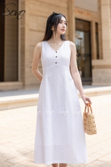 SONO - Đầm linen nhíu ngực dáng dài