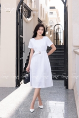 SONO - Đầm linen chạy li ngực kèm belt