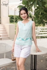 SONO - Áo sát nách linen thêu viền lai
