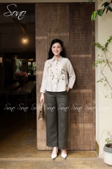 SONO - Áo sơ mi linen thêu hoa đối xứng