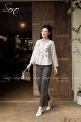 SONO - Áo sơ mi linen thêu hoa đối xứng
