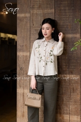 SONO - Áo sơ mi linen thêu hoa đối xứng