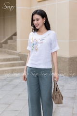 SONO - Áo linen cổ trứng tay lật lai