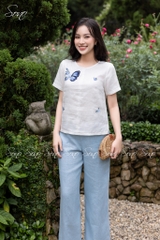 SONO - Áo linen thêu cánh bướm