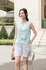 SONO - Áo sát nách linen thêu viền lai