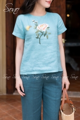 SONO - Áo linen thêu cành hoa đơn và bướm