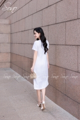 SONO - Đầm linen có tay thêu bó hoa tú cầu