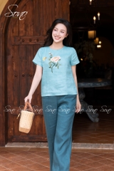 SONO - Áo linen thêu cành hoa đơn và bướm