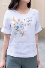 SONO - Áo linen cổ trứng tay lật lai