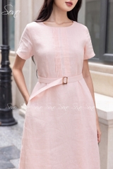 SONO - Đầm linen chạy li ngực kèm belt
