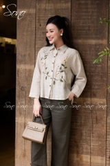 SONO - Áo sơ mi linen thêu hoa đối xứng