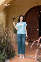 SONO - Áo linen thêu cành hoa đơn và bướm