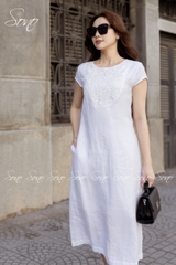 SONO - Đầm linen tay con phối ren ngực
