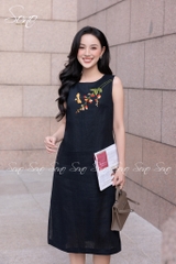 SONO - Đầm linen sát nách thêu nhánh hoa cam