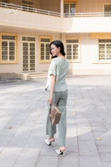 SONO - Áo linen cổ trứng tay lật lai