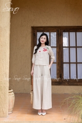 SONO - Áo linen tay lỡ thêu nhành hoa rơi