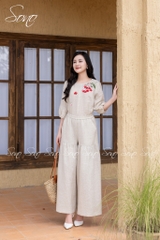 SONO - Áo linen tay lỡ thêu nhành hoa rơi