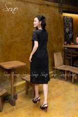 SONO - Đầm linen nút bọc tay thêu chim