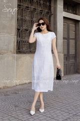 SONO - Đầm linen tay con phối ren ngực