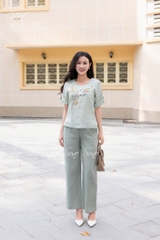 SONO - Áo linen cổ trứng tay lật lai